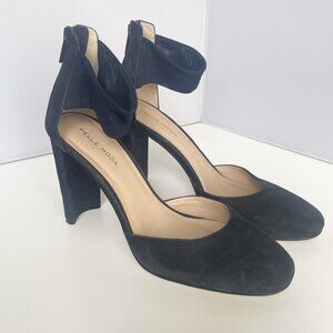 Pelle Moda Dressy Thick Heel Pumps With mesh Ankle Strap Navy Blue size 8.5